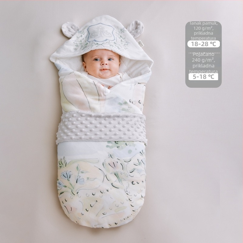 Deka za zagrljaj za bebe, Cartoon uzorak, pamuk, za novorođenčad, pogodna za proljeće/jesen/zimu, Zima 2025