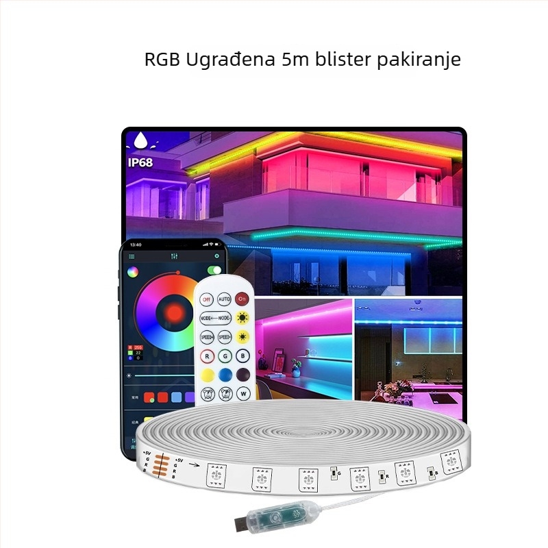 Vanjska RGBIC LED traka, 18 LED 5050, ulaz 5V, IP68 vodootporna, regulacija svjetline