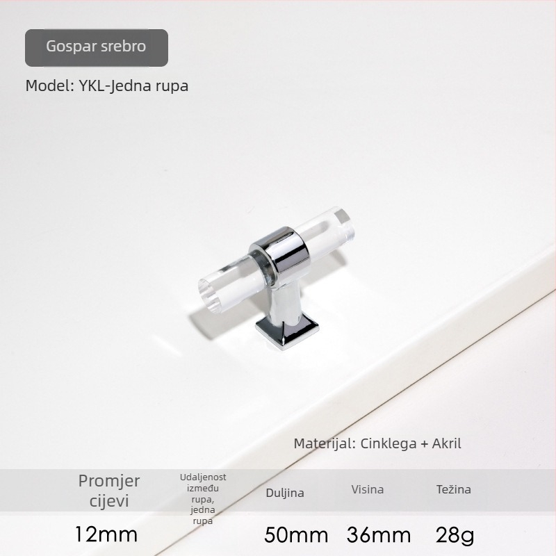 Ručka za vrata ormarića – Model 96 • Materijali: akril, cinkova legura • Stil: moderan minimalistički • Za vrata ormarića