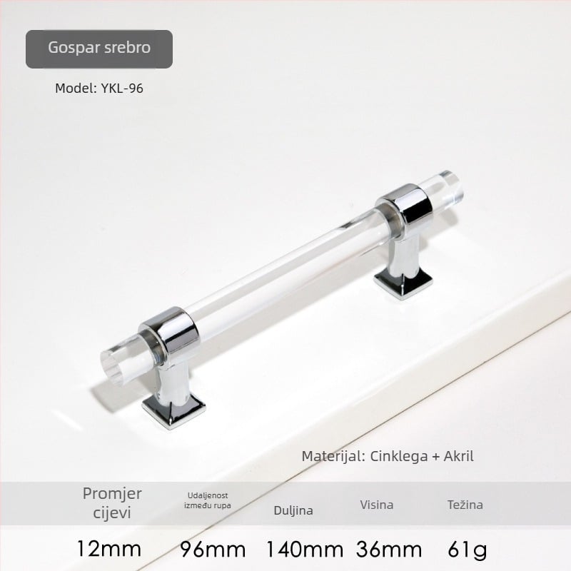 Ručka za vrata ormarića – Model 96 • Materijali: akril, cinkova legura • Stil: moderan minimalistički • Za vrata ormarića