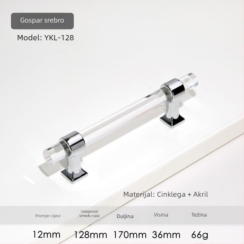 Ručka za vrata ormarića – Model 96 • Materijali: akril, cinkova legura • Stil: moderan minimalistički • Za vrata ormarića