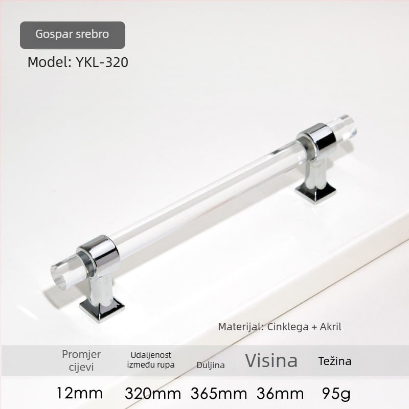 Ručka za vrata ormarića – Model 96 • Materijali: akril, cinkova legura • Stil: moderan minimalistički • Za vrata ormarića