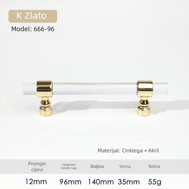 Ručka za vrata ormarića – Model 96 • Materijali: akril, cinkova legura • Stil: moderan minimalistički • Za vrata ormarića