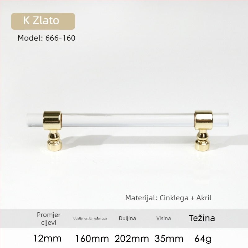 Ručka za vrata ormarića – Model 96 • Materijali: akril, cinkova legura • Stil: moderan minimalistički • Za vrata ormarića