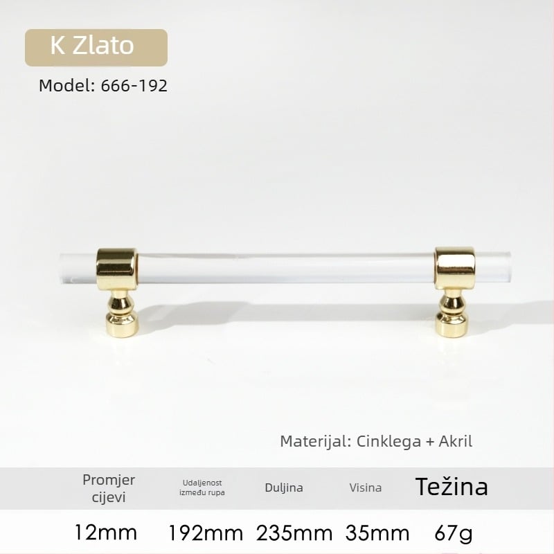 Ručka za vrata ormarića – Model 96 • Materijali: akril, cinkova legura • Stil: moderan minimalistički • Za vrata ormarića