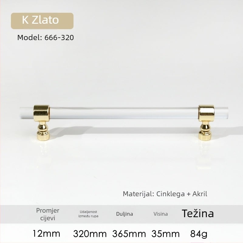 Ručka za vrata ormarića – Model 96 • Materijali: akril, cinkova legura • Stil: moderan minimalistički • Za vrata ormarića