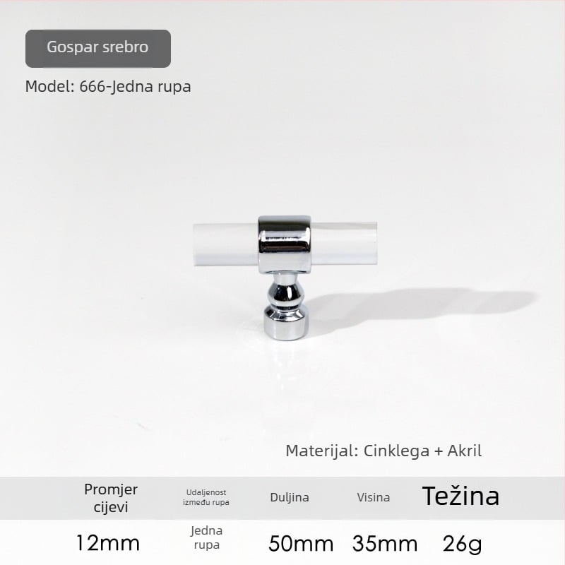 Ručka za vrata ormarića – Model 96 • Materijali: akril, cinkova legura • Stil: moderan minimalistički • Za vrata ormarića