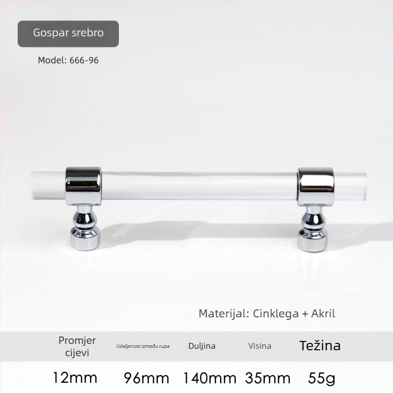 Ručka za vrata ormarića – Model 96 • Materijali: akril, cinkova legura • Stil: moderan minimalistički • Za vrata ormarića