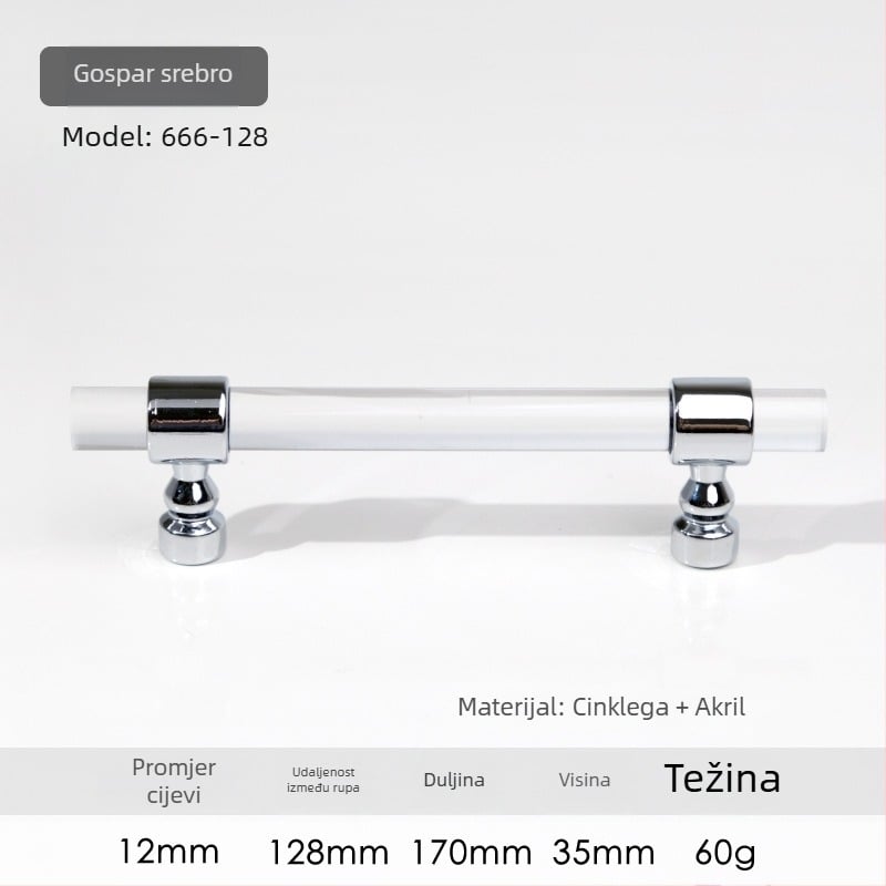 Ručka za vrata ormarića – Model 96 • Materijali: akril, cinkova legura • Stil: moderan minimalistički • Za vrata ormarića