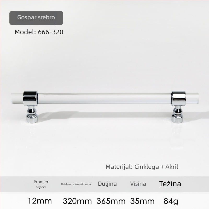 Ručka za vrata ormarića – Model 96 • Materijali: akril, cinkova legura • Stil: moderan minimalistički • Za vrata ormarića