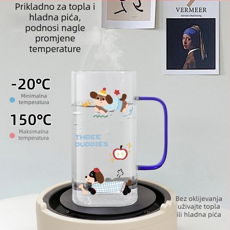 Čaša za vodu od borosilikatnog stakla, kvadratnog oblika s držačem, otporna na toplinu, nepropusna
