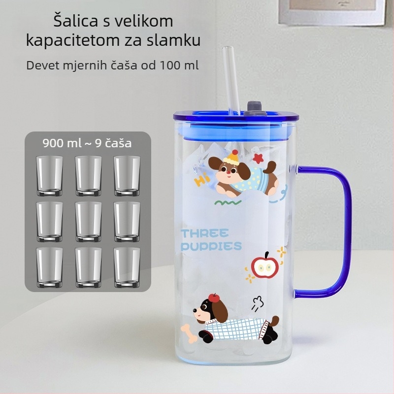 Čaša za vodu od borosilikatnog stakla, kvadratnog oblika s držačem, otporna na toplinu, nepropusna