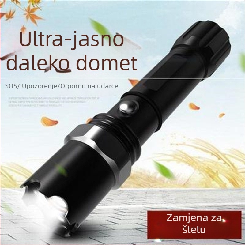Punjavajuća LED svjetiljka, 10W, tijelo od aluminijske legure, kapacitet baterije 1200 mA, 360° rotacija, uključen punjač, domet preko 500 m