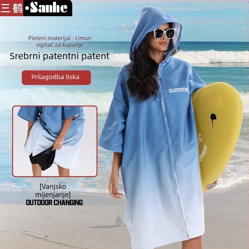 Brzo sušeći pončo-ručnik za surfanje i plivanje, unisex kupaći ogrtač, ultra-fina vlakna, 300–400 g, 150d pređa, tiskana proizvodnja, prilagodljivo