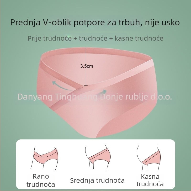 Trudničke gaćice bez šavova, niski struk, prozračne i brzo se suše, podstava od pamuka u području prepona, tkanina Spandex/Lycra