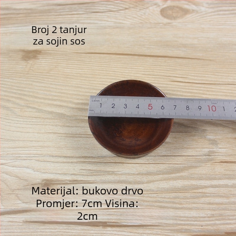 Okrugli drveni tanjur za umak, površina lakirana sprejem, jednobojni uzorak, moderni minimalistički stil