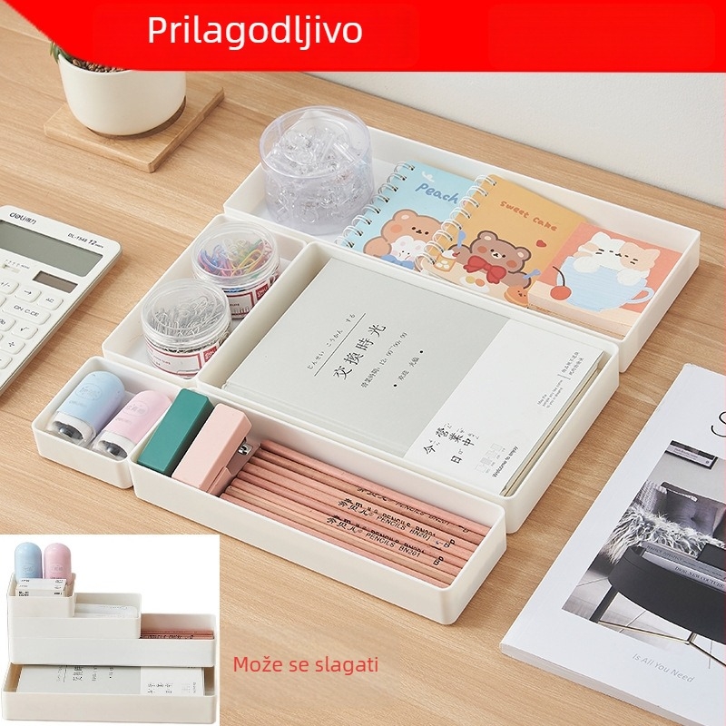 Desktop organizator s integriranim odjeljcima za uredski materijal i kozmetiku, A4 nosač dokumenata, plastika, model 3062, kapacitet 2 L