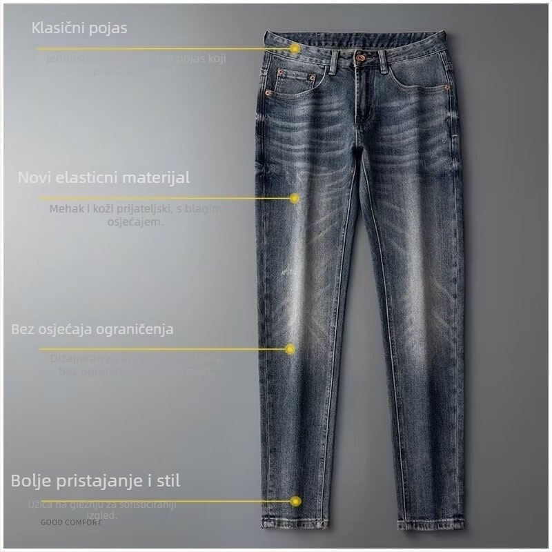 Muške traperice – slim fit, straight nogavice, pamuk denim, oprani izgled, za sve sezone