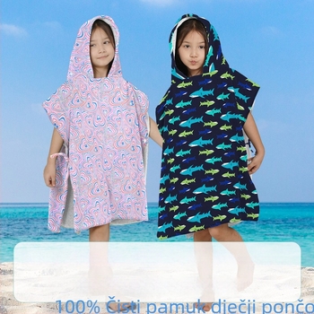 Dječji kapuljačasti ogrtač za kupanje – 100% pamuk, 300–400 g, 21 niti, otisnuto