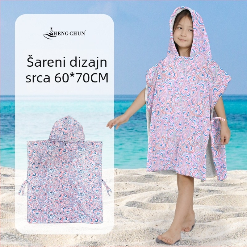 Dječji kapuljačasti ogrtač za kupanje – 100% pamuk, 300–400 g, 21 niti, otisnuto