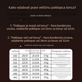 Poklopac za lonac od nehrđajućeg čelika • Model: poklopac od nehrđajućeg čelika • Težina: 0,4–0,6 kg • Marka: AKL • Prilagodba: Da
