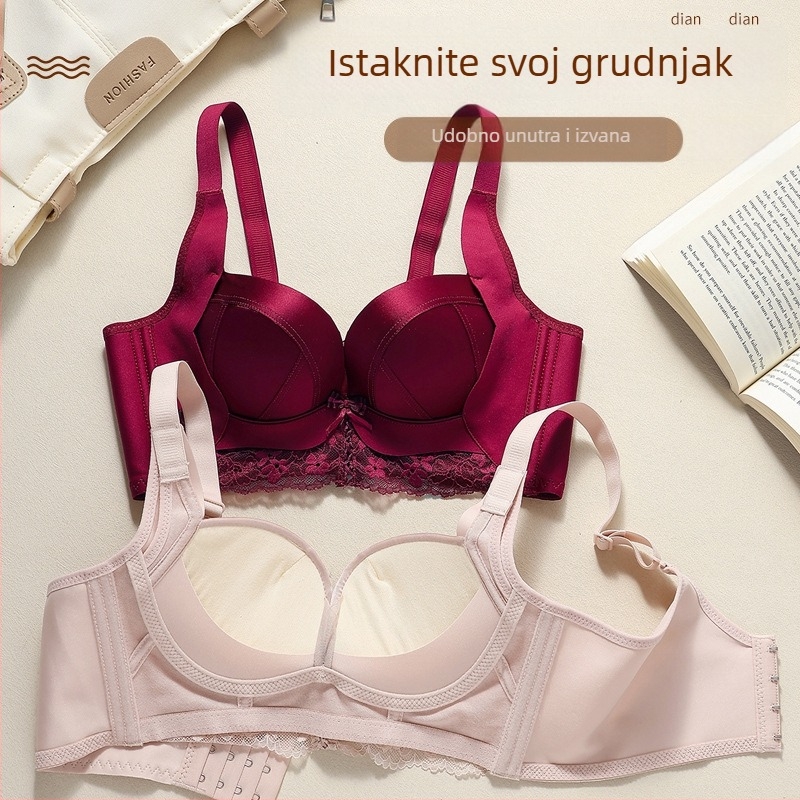 Grudnjak za žene s malim grudima, Nylon, 3/4 košarica, Push-Up s bočnom podrškom, podesive naramenice, stražnje zatvaranje s četiri reda kopči