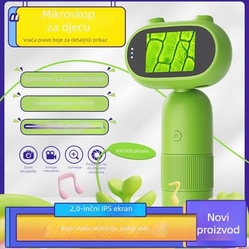 Dječji digitalni elektronski mikroskop s ekranom, ručni, prijenosni, HD zaslon, karikatura dizajn, za znanost i obrazovanje