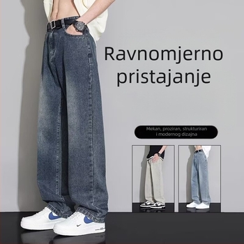 Muške traperice od denima s ravnim krojem i visokim strukom, zakrpe, 70% pamuk, ljetni stil