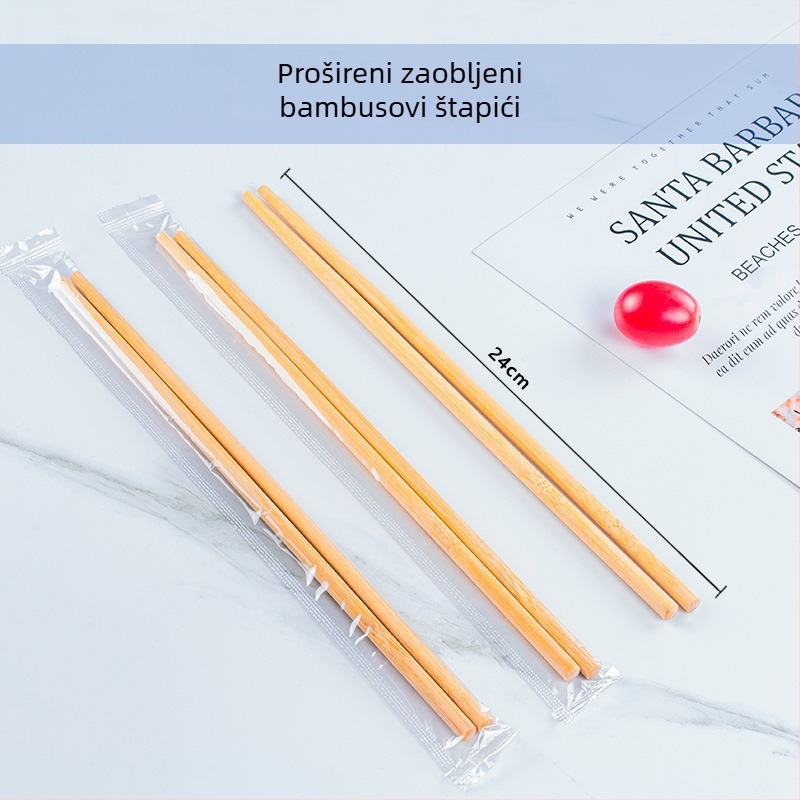 Jednokratne bambus štapići, individualno pakirani u OPP vrećicama — higijenski kružni vrhovi, pogodni za mikrovalnu, mogućnost tiska logotipa