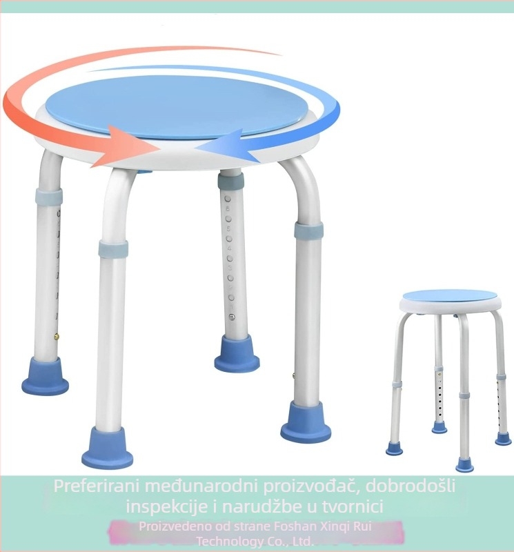 Tuš stolica s 360° okretom, prilagodljiva visina, okrugla kupa stolica, oksidirani završni sloj