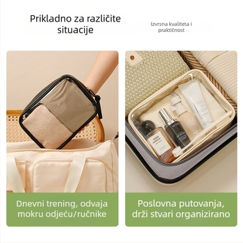 Kozmetička torbica, prozirna PVC kubičnog oblika, višenamjenska za putovanja i pohranu šminke (PVC materijal; kubičan oblik; višenamjernost; pohrana šminke)