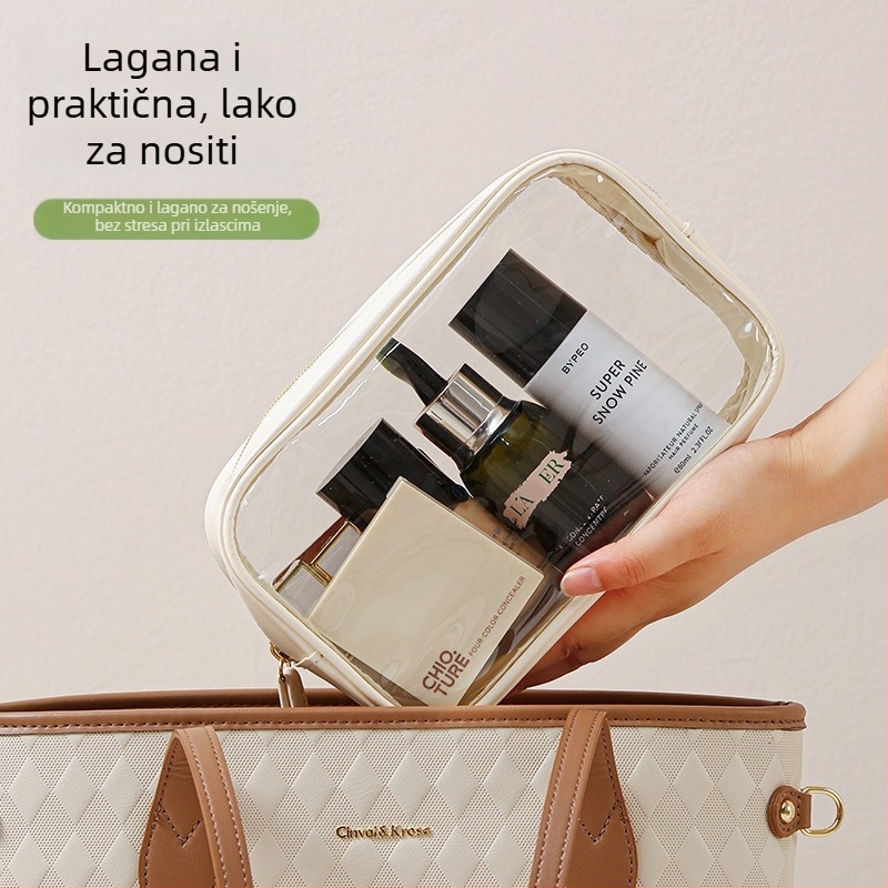 Kozmetička torbica, prozirna PVC kubičnog oblika, višenamjenska za putovanja i pohranu šminke (PVC materijal; kubičan oblik; višenamjernost; pohrana šminke)