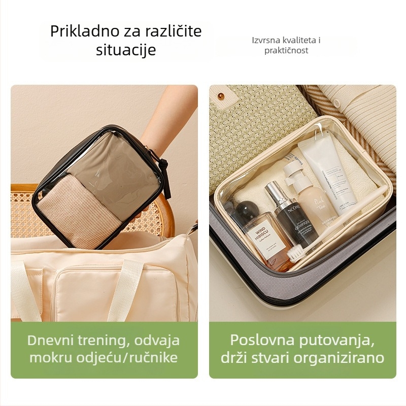 Kozmetička torbica, prozirna PVC kubičnog oblika, višenamjenska za putovanja i pohranu šminke (PVC materijal; kubičan oblik; višenamjernost; pohrana šminke)