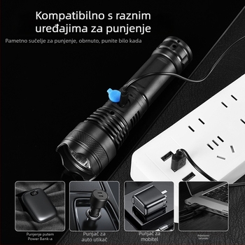 LED svjetiljka s USB punjenjem, 10W, 1200mAh, domet 100-200m, 360° rotacija