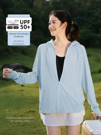 Ženska ljetna jakna za zaštitu od sunca, prozračna, s kapuljačom, poliester