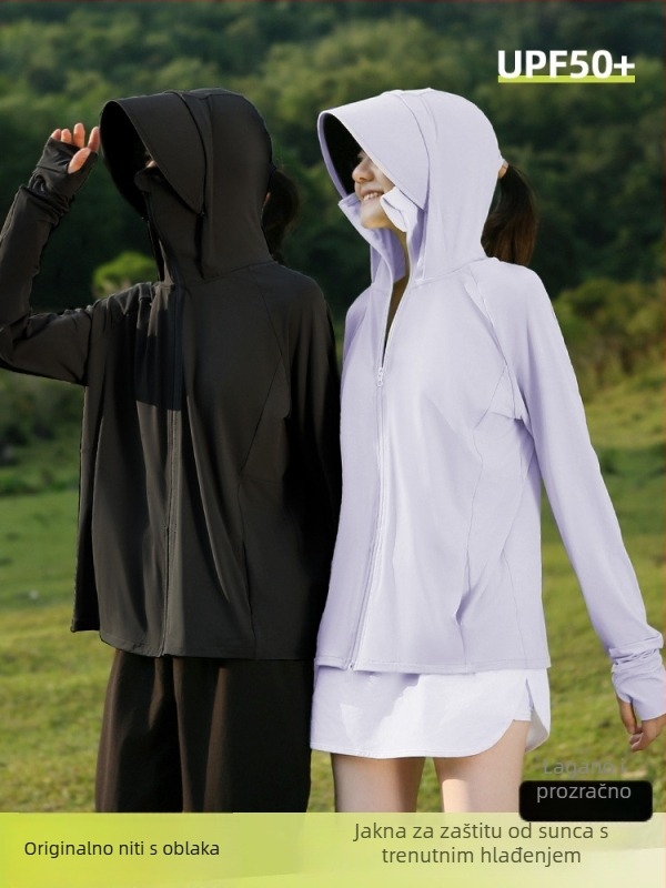 Ženska ljetna jakna za zaštitu od sunca, prozračna, s kapuljačom, poliester