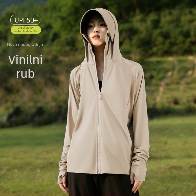 Ženska ljetna jakna za zaštitu od sunca, prozračna, s kapuljačom, poliester