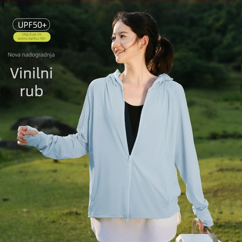 Ženska ljetna jakna za zaštitu od sunca, prozračna, s kapuljačom, poliester