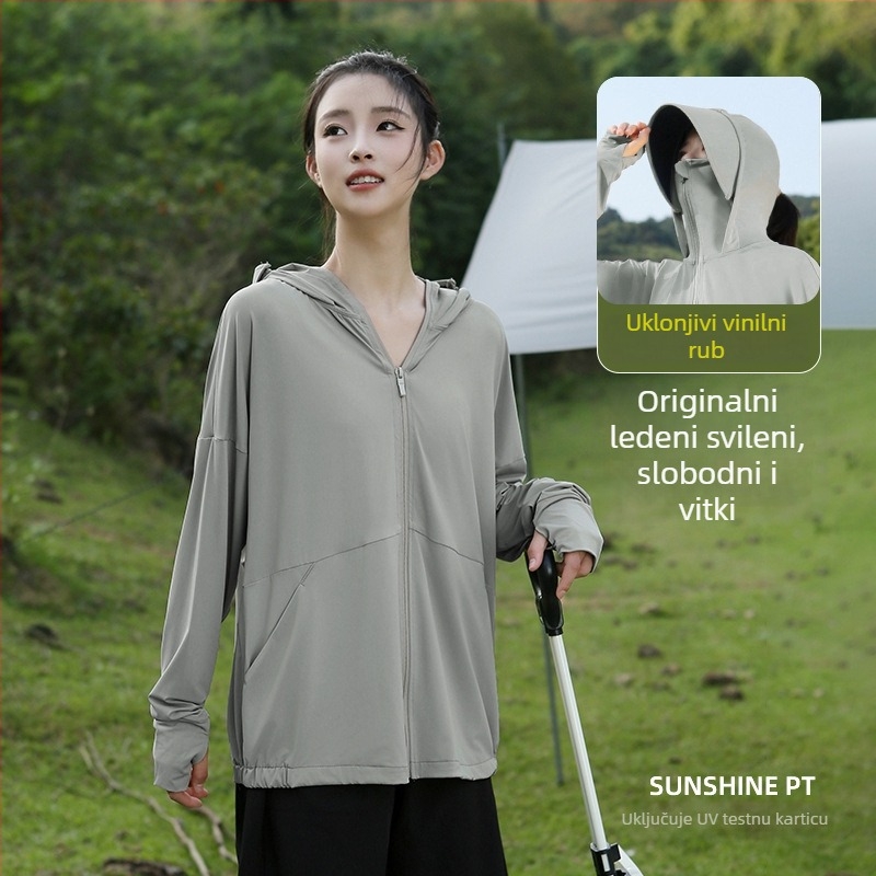 Ženska ljetna jakna za zaštitu od sunca, prozračna, s kapuljačom, poliester