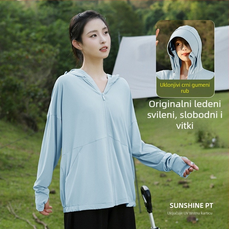 Ženska ljetna jakna za zaštitu od sunca, prozračna, s kapuljačom, poliester