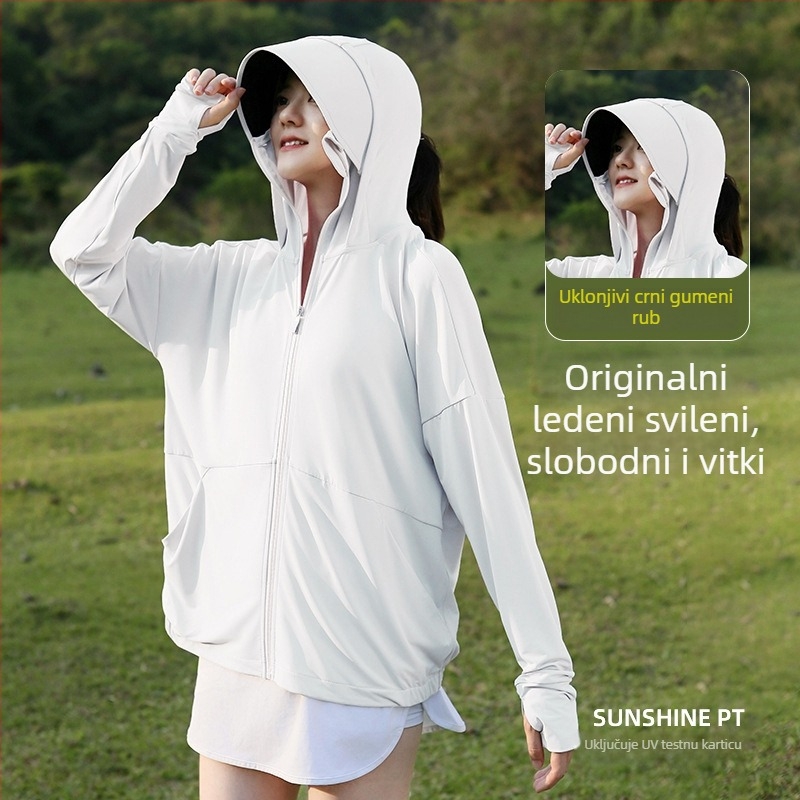 Ženska ljetna jakna za zaštitu od sunca, prozračna, s kapuljačom, poliester