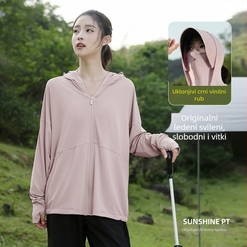 Ženska ljetna jakna za zaštitu od sunca, prozračna, s kapuljačom, poliester