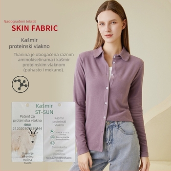 Košula jedne boje, elegantan gradski stil, okrugli ovratnik, dugi rukavi, zatvaranje jednim redom gumba i kopčama, glavna tkanina: akrilno vlakno 30-50% i viskoza 50-70%, Zima 2023