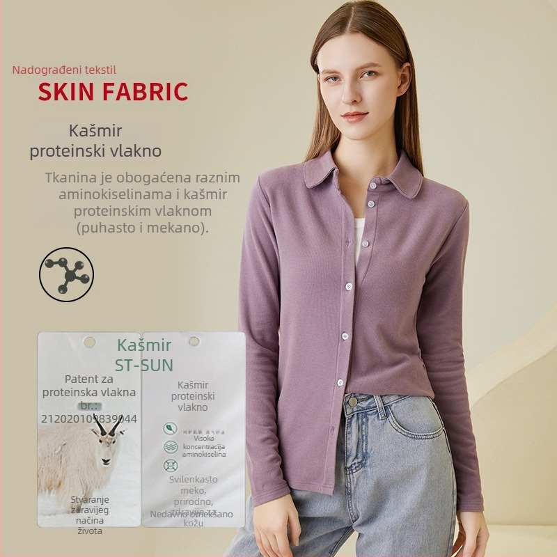 Košula jedne boje, elegantan gradski stil, okrugli ovratnik, dugi rukavi, zatvaranje jednim redom gumba i kopčama, glavna tkanina: akrilno vlakno 30-50% i viskoza 50-70%, Zima 2023