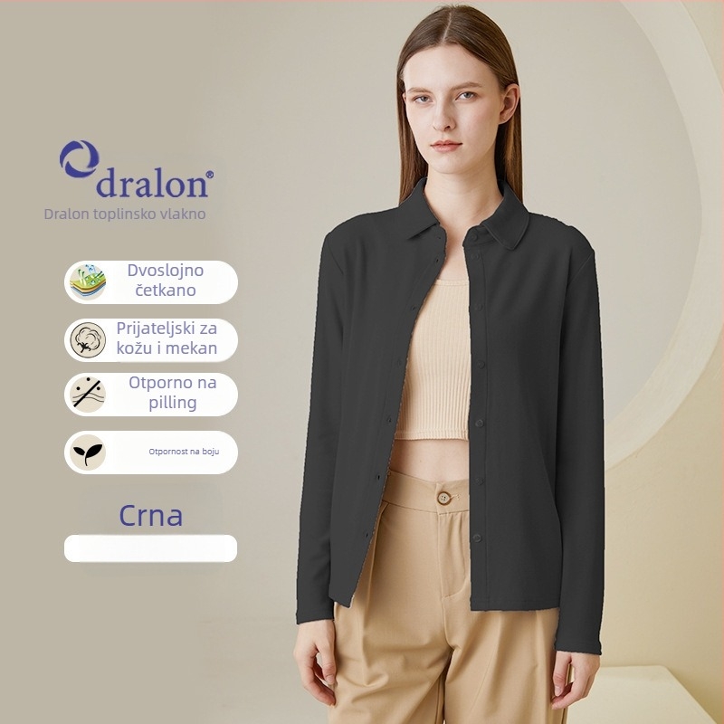Košula jedne boje, elegantan gradski stil, okrugli ovratnik, dugi rukavi, zatvaranje jednim redom gumba i kopčama, glavna tkanina: akrilno vlakno 30-50% i viskoza 50-70%, Zima 2023