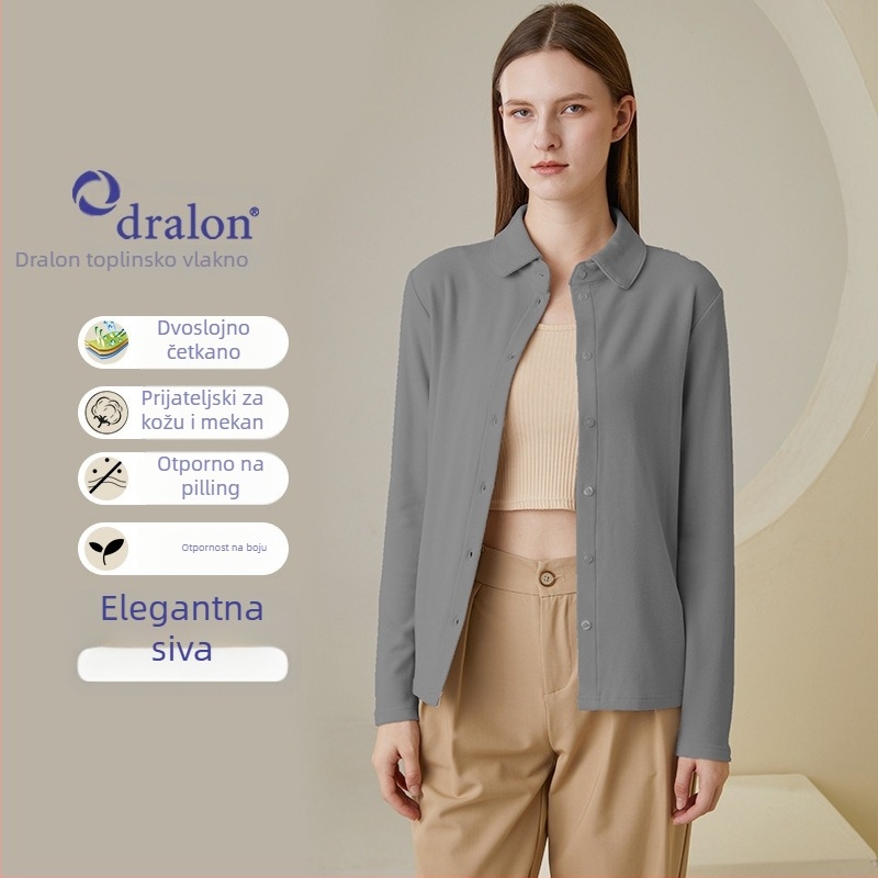 Košula jedne boje, elegantan gradski stil, okrugli ovratnik, dugi rukavi, zatvaranje jednim redom gumba i kopčama, glavna tkanina: akrilno vlakno 30-50% i viskoza 50-70%, Zima 2023