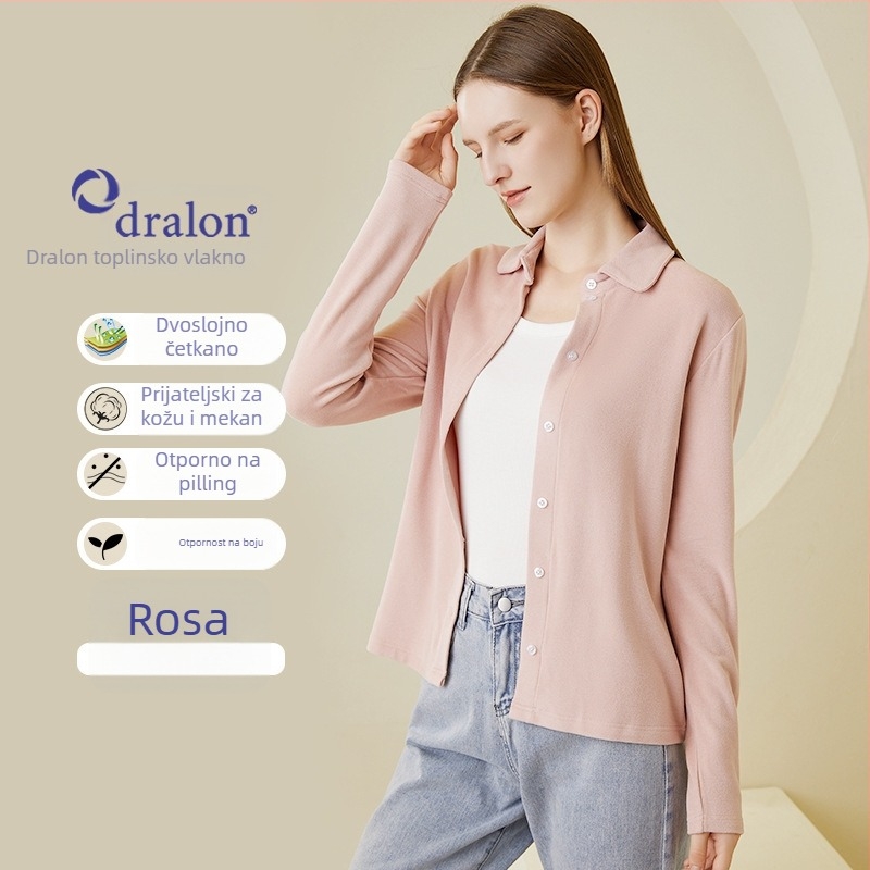 Košula jedne boje, elegantan gradski stil, okrugli ovratnik, dugi rukavi, zatvaranje jednim redom gumba i kopčama, glavna tkanina: akrilno vlakno 30-50% i viskoza 50-70%, Zima 2023