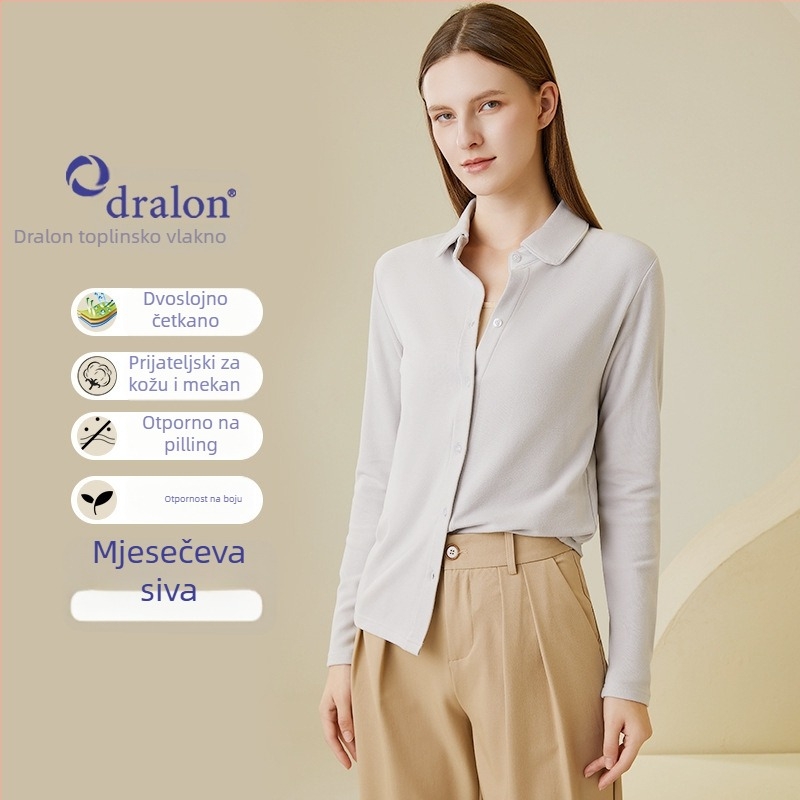 Košula jedne boje, elegantan gradski stil, okrugli ovratnik, dugi rukavi, zatvaranje jednim redom gumba i kopčama, glavna tkanina: akrilno vlakno 30-50% i viskoza 50-70%, Zima 2023