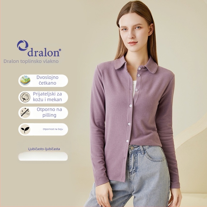 Košula jedne boje, elegantan gradski stil, okrugli ovratnik, dugi rukavi, zatvaranje jednim redom gumba i kopčama, glavna tkanina: akrilno vlakno 30-50% i viskoza 50-70%, Zima 2023