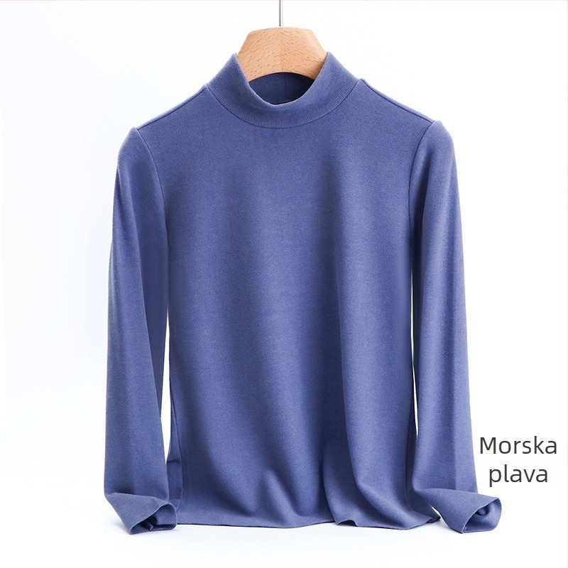 Ženski bazni T-shirt, njemačka vuna, dugi rukavi, uski kroj, polu-visoki ovratnik